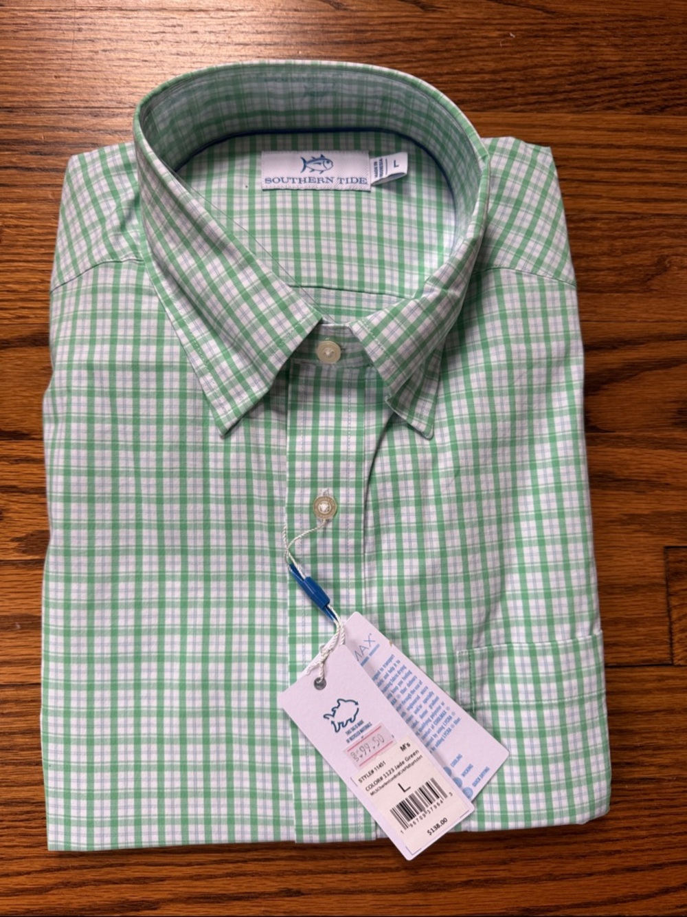 Southern Tide Men's Light Green and White Plaid Button-Down Shirt